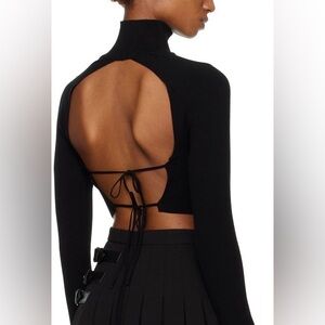 Danielle Guizio Black Ribbed Turtleneck Back Tie Sweater size S